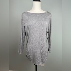 WHBM women’s tunic length top, 3/4 sleeve, boat neck, ruched-side, size XL, gray